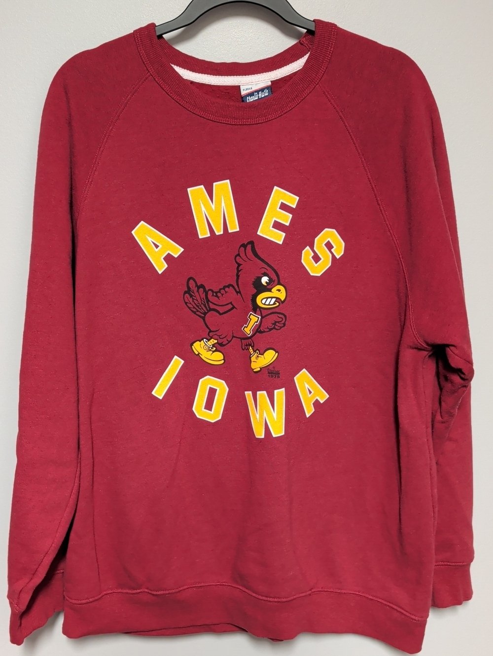 Iowa State CycloneAmes Iowa Cardinal Red Crewneck Sweatshirt with Mascot Graphic